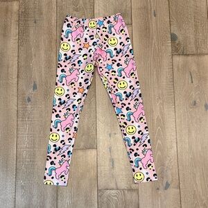 Lola + The Boys Pink Leggings with Unicorns and Smiley Faces